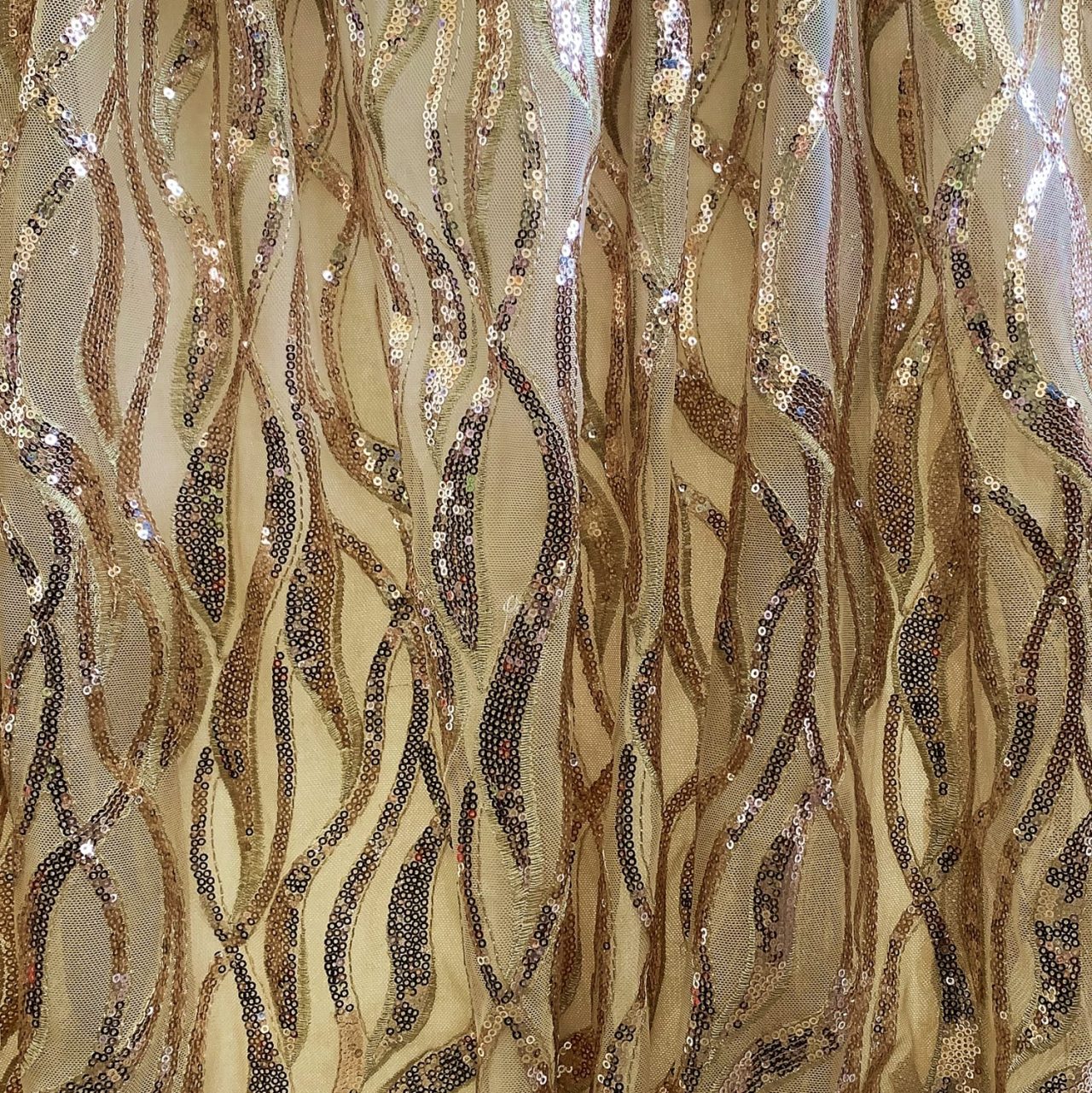 Faded Ombre Gold Sequins Glued Glitter Mesh Fabric - OneYard