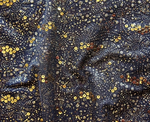 Gold Glitter Powder & Sequin Glued Rhombus Mesh Fabric - OneYard