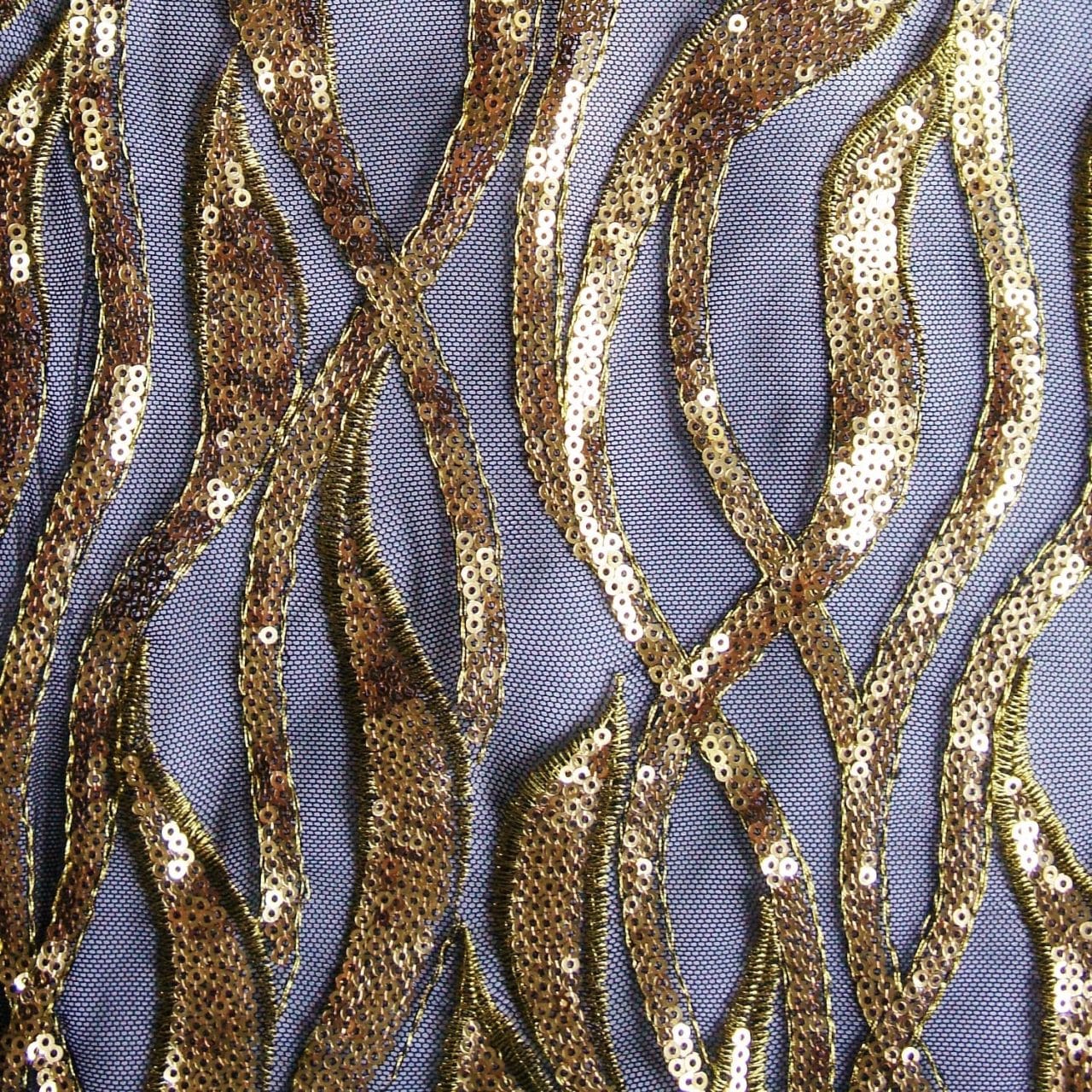 Gold on Black Mini Sequin Fabric
